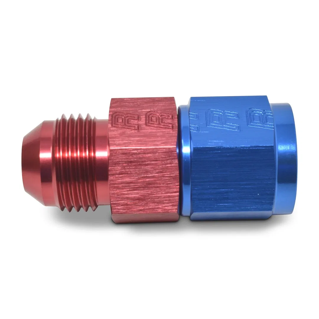 670350 – RUSSELL/EDEL Fuel Pressure Gauge Fitting, 8AN Male To 8AN Female Straight 1/8 Inch Side Port Anodized Red/ B...